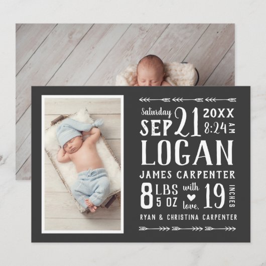 Moderne Rustic 2 Aankondiging van geboorte foto's (Voorkant / Achterkant)