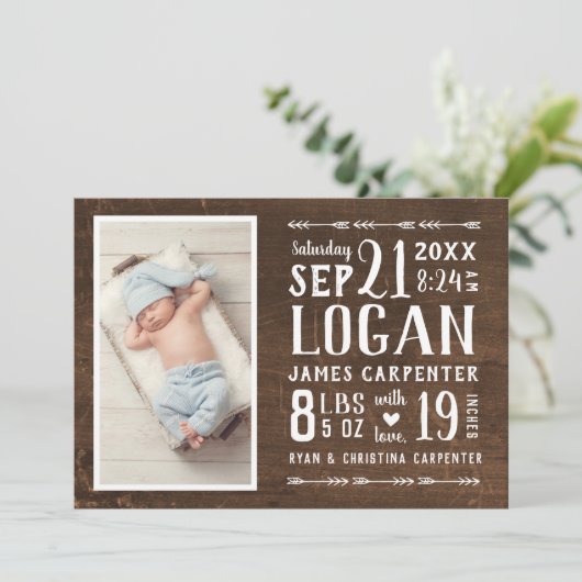 Moderne Rustic 2 Aankondiging van geboorte foto's (Staand voorkant)