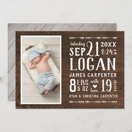 Moderne Rustic 2 Aankondiging van geboorte foto's (Voorkant / Achterkant)