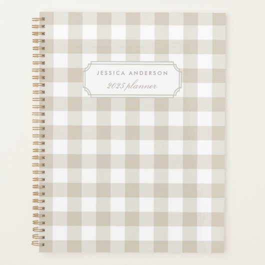 Moderne Rustic Beige Buffalo Check Planner (Voorkant)