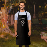 Moderne Rustic BEST DAD EVER Cool Retro  Schort<br><div class="desc">Retro cool gepersonaliseerd "BEST DAD EVER" bq apron in een logo-stijl typografisch ontwerp met de naam van de vader en het jaar dat hij vader werd. Geweldig geschenk voor Vaderdag of een unieke verjaardagscadeau voor de vader die van barbeque houdt. Dit is de zwarte versie.</div>