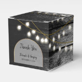Moderne Rustic Black Wood Gold Lights Bigding Bedankdoosjes (Voorkant Zijde)