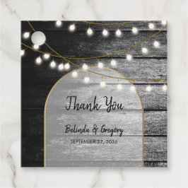Moderne Rustic Black Wood Gold Lights Bigding Bedankjes Labels