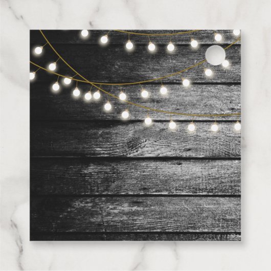 Moderne Rustic Black Wood Gold Lights Bigding Bedankjes Labels (Achterkant)