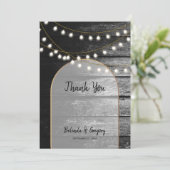 Moderne Rustic Black Wood Gold Lights Bigding Bedankkaart (Staand voorkant)
