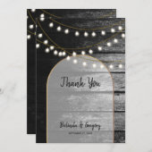 Moderne Rustic Black Wood Gold Lights Bigding Bedankkaart (Voorkant / Achterkant)