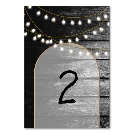 Moderne Rustic Black Wood Gold Lights Bigding Kaart (Voorkant)