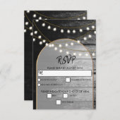 Moderne Rustic Black Wood Gold Lights Bigding RSVP Kaartje (Voorkant / Achterkant)