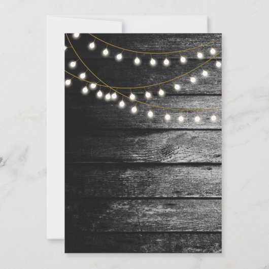 Moderne Rustic Black Wood Gold Lights Bigding Save The Date (Achterkant)