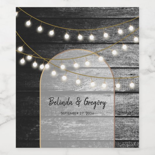 Moderne Rustic Black Wood Gold Lights Bigding Wijn Etiket (Enkel label)