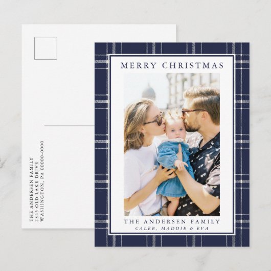 Moderne Rustic Blue Pset Kaart voor kerstmis (Voorkant / Achterkant)