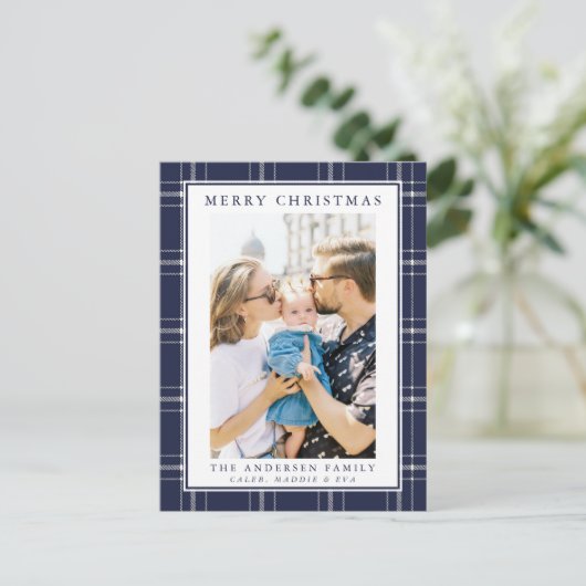 Moderne Rustic Blue Pset Kaart voor kerstmis (Staand voorkant)