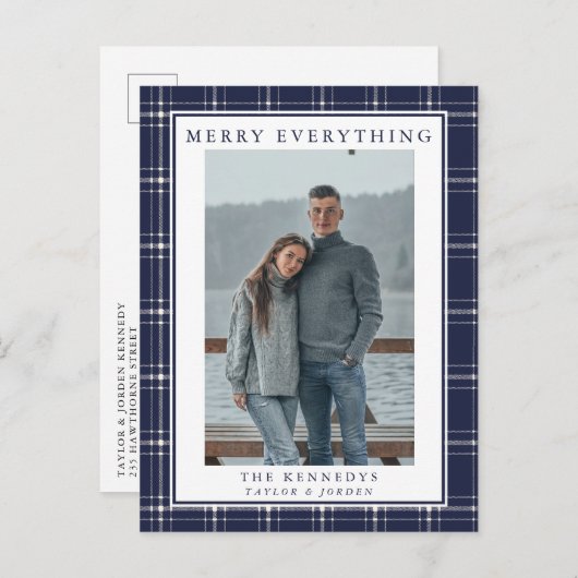 Moderne Rustic Blue Pset Kaart voor kerstmis (Voorkant / Achterkant)