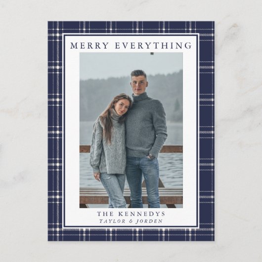 Moderne Rustic Blue Pset Kaart voor kerstmis (Voorkant)