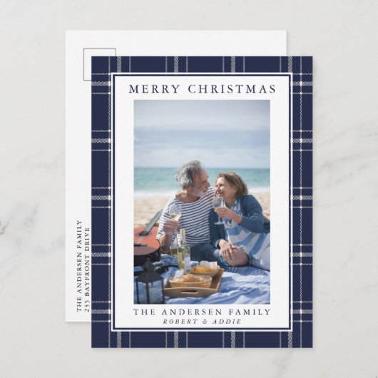 Moderne Rustic Blue Pset Kaart voor kerstmis (Voorkant / Achterkant)