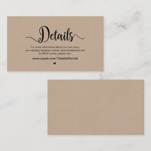 Moderne Rustic Boerderij Kraft, huwelijksgegevens Informatiekaartje (Voorkant / Achterkant)