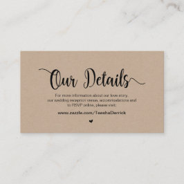 Moderne Rustic Boerderij Kraft, huwelijksgegevens Informatiekaartje