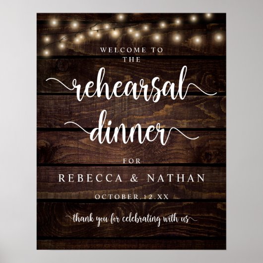 Moderne Rustic, Bruiloftsprobediner Welkom Poster (Voorkant)