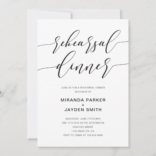 Moderne Rustic Calligraphy Rehearsal Dinner Invite Kaart (Voorkant)