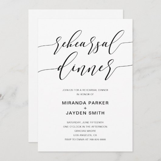 Moderne Rustic Calligraphy Rehearsal Dinner Invite Kaart (Voorkant / Achterkant)