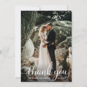 Moderne Rustic Calligraphy Script Weddenfoto Bedankkaart (Voorkant)