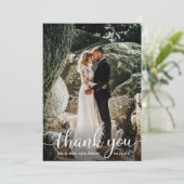 Moderne Rustic Calligraphy Script Weddenfoto Bedankkaart (Staand voorkant)