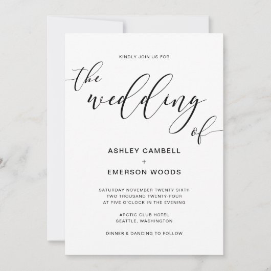 Moderne Rustic Calligraphy Wedding Kaart (Voorkant)