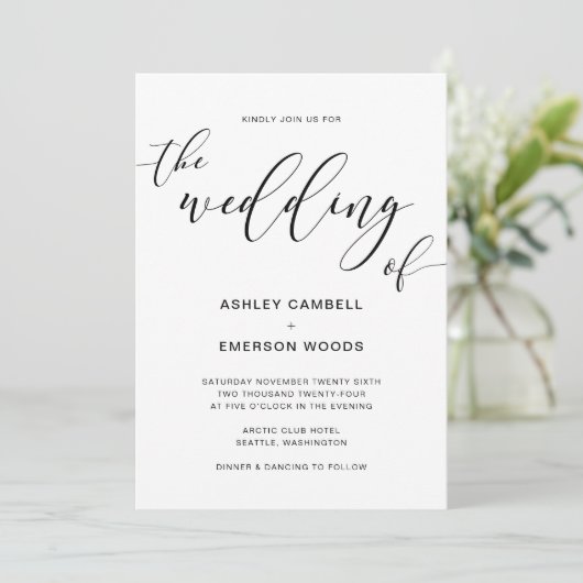 Moderne Rustic Calligraphy Wedding Kaart (Staand voorkant)