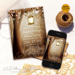 Moderne Rustic Country Tree String Lights Wedding Kaart