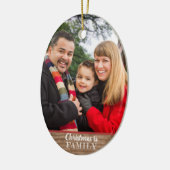 Moderne Rustic Custom 2-Photo Family Kerstmis Keramisch Ornament (Links)