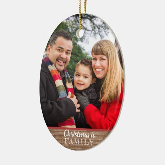 Moderne Rustic Custom 2-Photo Family Kerstmis Keramisch Ornament (Links)
