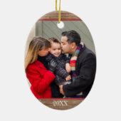 Moderne Rustic Custom 2-Photo Family Kerstmis Keramisch Ornament (Achterkant)