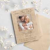 Moderne Rustic Elegant Script White Grey Voeg Foto Save The Date