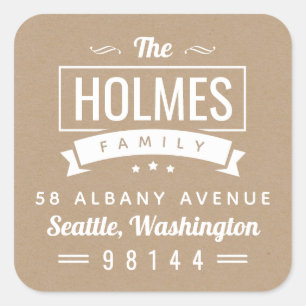Moderne Rustic Family Badge Return-adreslabel Vierkante Sticker