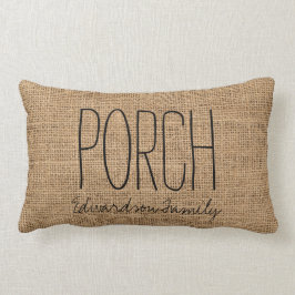 Moderne rustic faux burlap scriptnaam kussen