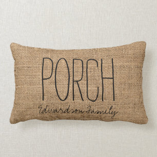 Moderne rustic faux burlap scriptnaam kussen