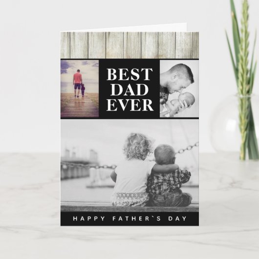 Moderne Rustic Foto Collage Beste vader Vader Dag Kaart (Voorkant)