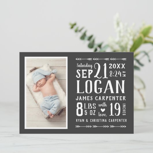 Moderne Rustic Foto geboorteaankondiging Aankondiging (Staand voorkant)