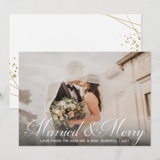 Moderne Rustic, gehuwd en prettige kerstfoto Feestdagenkaart (Voorkant / Achterkant)