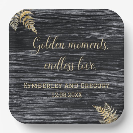 Moderne Rustic Golden Moments eindeloze liefdeswed Papieren Bordje (Voorkant)