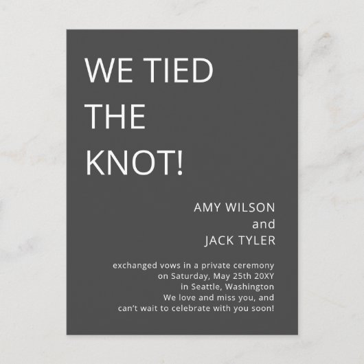 Moderne Rustic Gray Wedding Announcement Briefkaart (Voorkant)