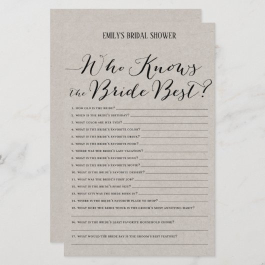 Moderne Rustic Grey Vrijgezellenfeest Game PRINED (Voorkant / Achterkant)