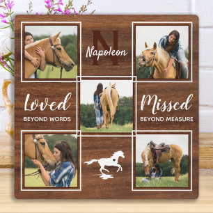 Moderne Rustic Horse Memorial Pet Photo Collage Fotoplaat
