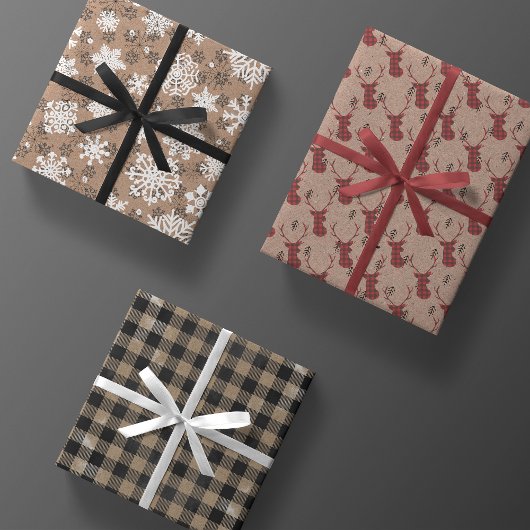 Moderne Rustic Kraft Black White - kerstcadeau Inpakpapier Vel