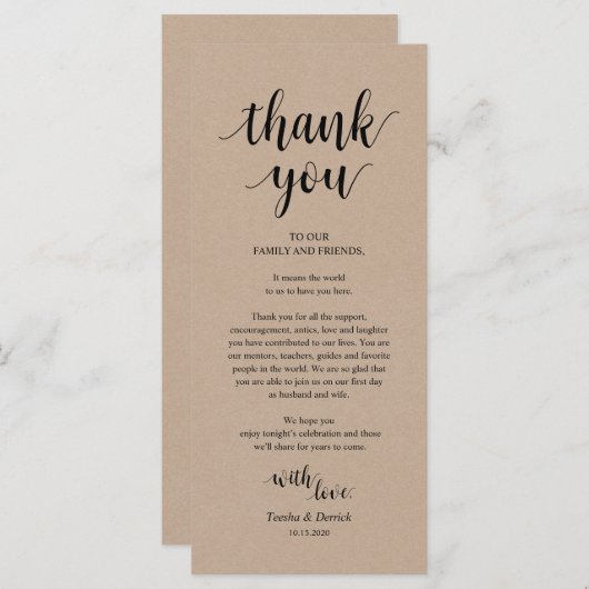 Moderne Rustic, Kraft Place-instelling Dank u wel  Programmakaart (Voorkant / Achterkant)