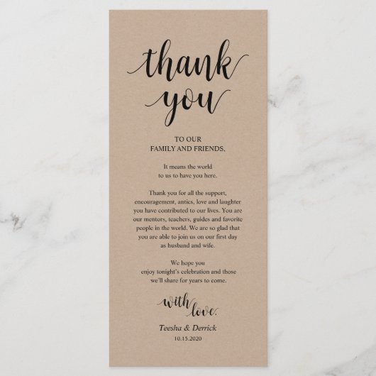 Moderne Rustic, Kraft Place-instelling Dank u wel  Programmakaart (Voorkant)