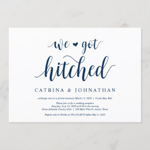 Moderne Rustic, Marineblauw schrift, Trouw Elopeme Kaart