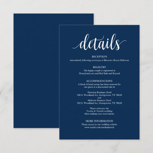 Moderne Rustic-marinekaart voor bruiloft Informatiekaartje (Voorkant / Achterkant)