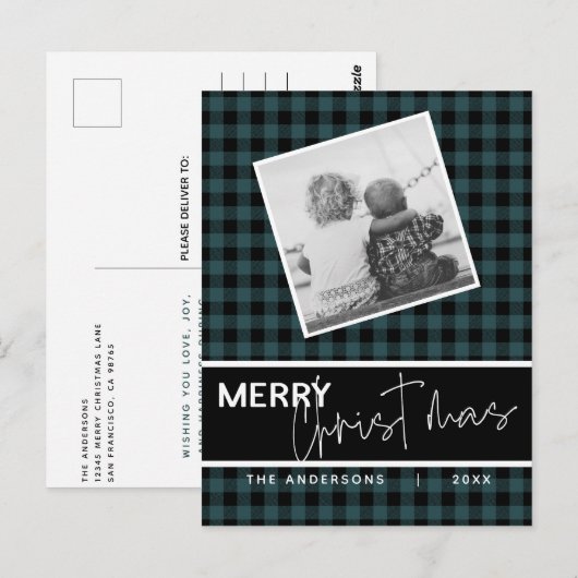 Moderne Rustic Merry-kerstfoto Briefkaart (Voorkant / Achterkant)