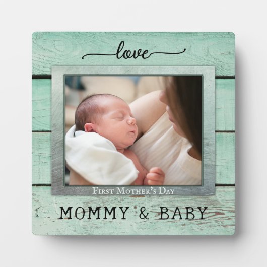 Moderne Rustic Mint Green Wood Foto Plaque Fotoplaat (Voorkant)